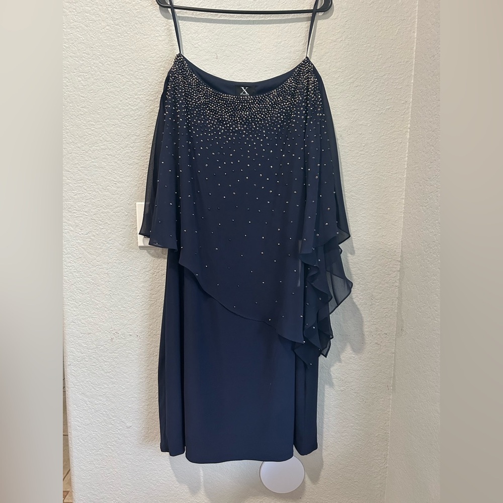 Xscape Midnight Blue Asymmetrical Dress